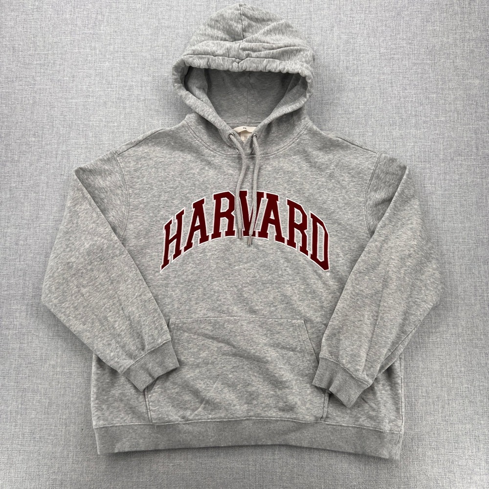 H&M Harvard Hoodie Men Medium Gray Stitched Logo Collegiate Ivy League Preppy‎
